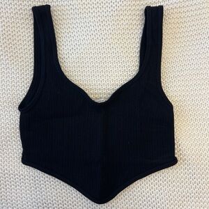 Zara Black Ribbed V-Neck Crop Tank Top